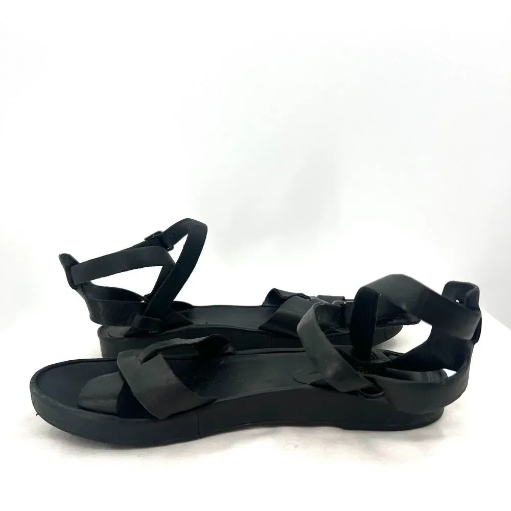 Eileen Fisher Black Leather Strappy Ankle Strap Sandals Womens Size 8.5